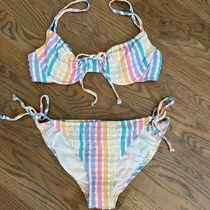 J.Crew rainbow seersucker bikini top and bottom.